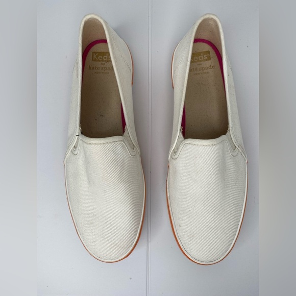 KATE Spade X Keds Double Decker Twill White Slip-On Sneakers with Rainbow Trim - Picture 13 of 13